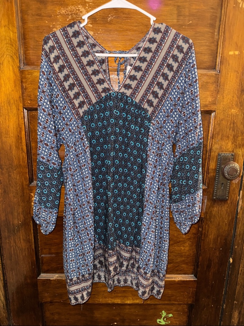 Umgee Blue and Red Floral Stripe Blouse